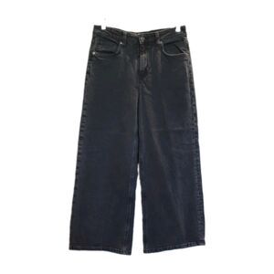H&M Women High Waist Wide Leg SZ 8 30 X 25 inch Black Wash Jeans Comfort Stretch
